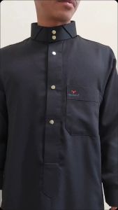 YASUKA GAMIS JUBAH PRIA SLIM FIT MODEL QATARI MANSET LENGAN PANJANG HITAM