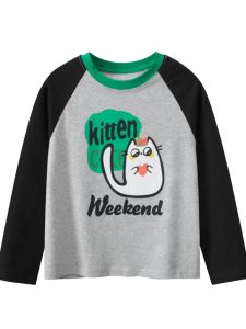 GRRR Brand Pure Cotton Long Sleeve T-Shirt Spring Autumn Kids Base Layer Shirt Cartoon Print Polo Neck Regular Fit for Boys And Girls