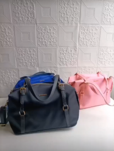MANGO TOUCH Nylon Bowler Bag (Black Blue Pink) * shoulder tote *