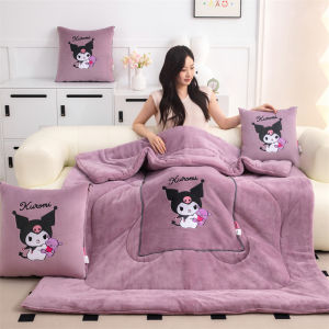 Thickened Kuromi Pillow Blanket Two-In-One Car Sofa Cushion Sanrio Office Dormitory Nap Blanket Winter Square Plush Material