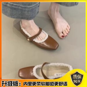 Sheepskin Version Mary Jane Shoes Retro Style Fleece Lined Warm Fur Cotton Flat Bottom Evening Single Shoes Korean Style Low Heel