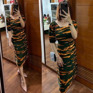dress elegant baju rayon dress midi tali ikat belakang kerah kotak