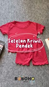BOBOHO - SETELAN KAOS LENGAN PENDEK KRIWIL DAN CELANA PENDEK KRIWIL ANAK PEREMPUAN LOKAL SET DUA POTONG MUSIM PANAS / SETELAN ANAK PEREMPUAN CASUAL