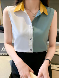 Summer 2025 Trendy Patchwork Shoulder Vest Womens Outerwear Shirt Sleeveless Chiffon Base Shirt Suit Inner Wear Top