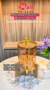 Mall Perabot | Dispenser Air Kaca Ketel Air dengan Tatakan Kayu Tempat Minuman Es Jus 2.6L