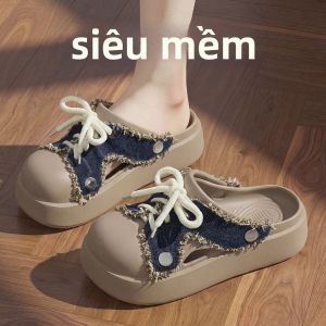FZT | Dép Bệt Thiết Kế Xẻ Dây Jeans Phong Cách Thư Giản