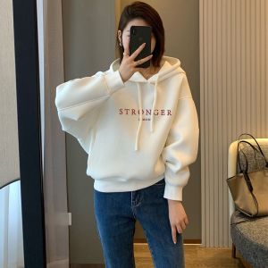 First-Line Counter Genuine Goods Leak-Picking Autumn and Winter Fleece Sweater Womens Western Style Loose Belly-Covering Heattech Thickened Hooded Tops