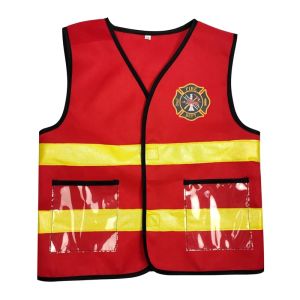 Kids Firefighter Cosplay Clothing Children Little Fireman Firemen Costume Child Halloween Carnival Party Red Hat Vest Toys