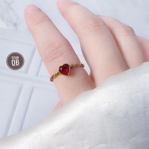 Cincin Ulir Permata Merah Titanium Gold CXA270502