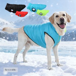 Warm Pet Clothes For Winter Reversible Dog Jacket With Leash Hole Outdoor Waterproof For Small Large Dogs Labrador Bulldog Coat