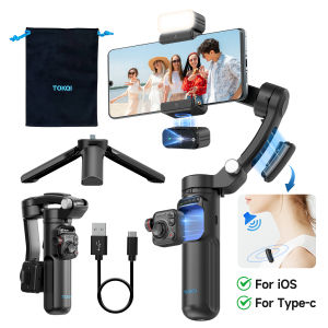 AI Face Tracking 3-Axis Gimbal Stabilizer with Wireless Mic Magnetic Light Detachable Remote for iPhone Android Vlog Video