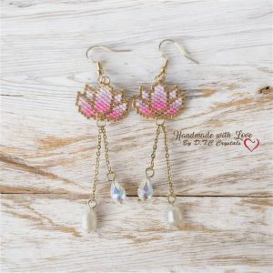 [D.T.C Crystals] Beaded Pink Lotus Earrings