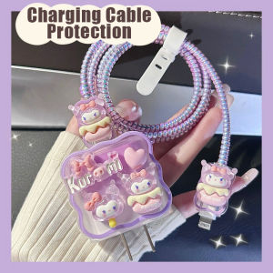 CrashStar Cute Cartoon Transparent Silicone Soft Charger Protector For iPhone 18W 20W Fast Charger Protective Case Charging Head Plug Protective Cover Data Cable Data Line Anti-break Protection Hot Sale