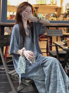 DANTING | Casual and Relaxed Gray T-shirt and Wide-leg Pants Set