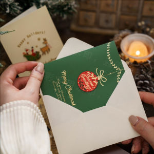 YESPERY 5Set Merry Christmas Greeting Cards Retro Holiday Best Wishes Gift Message New Year Invitations Cards Party Supplies