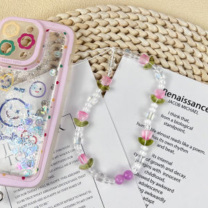 Bowknot Beaded Phone Lanyard Cute Pearl Flower Wrist Strap Anti-lost Handheld Chain Fashion Pendant Women Bag Phone Case Decor