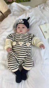 Bodysuit cho bé dài tay Đính Gấu dễ thươngBộ Áo liền quần cho bé gái bé trai chất Len Tăm Mẫu quần áo sơ sinh 0-12M