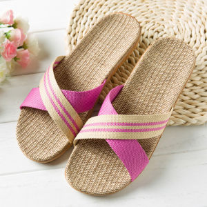 Linen Breathable Massage Anti-slip Home Couple Japanese Style Sweat Absorbent Thick Bottom Woven Cool Slippers for Women