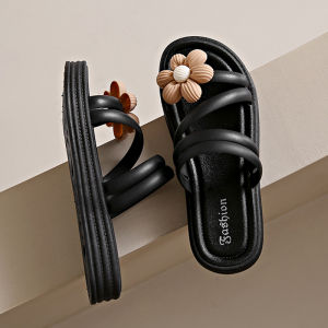Womens Summer Outdoor Thick Bottom Slip-On Sandals Anti-Slip Home Outdoor Fashionable Beach Flat Slippers Princess Style PVC