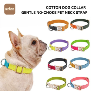 Soft Adjustable Polyester-Cotton Dog Collar | Gentle No-Choke Pet Neck Strap