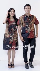 Batik Set Pakaian Couple Dress Wanita dan Atasan Kemeja Pria batik modern merapi by felicity