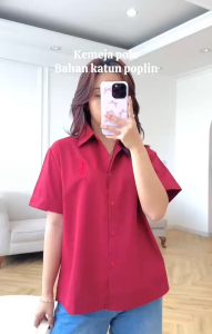 NANDO ATASAN KEMEJA WANITA KOREAN STYLE SIMPLE POLOS BORDIR  LOGO VIRAL PREMIUM QUALITY