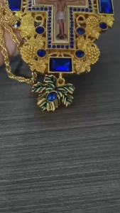 New 2026 High quality pectoral cross orthodox Jesus crucifix pendants red rhinestones chain gold religious Jewelry pastor Gift