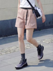 Slim Fit Grey Pink Matte Cargo Shorts Female