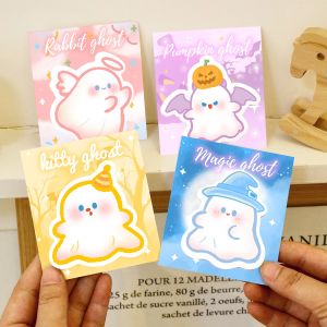 30 sheets Halloween Cute Ghost Sticky Notes Cartoon Message Memo Notes High Appearance Can Be Pasted N Times Memo Pad Student