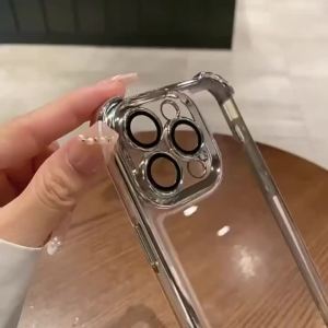 Luxury Electroplate Shockproof Transparent Phone Case For iPhone 15 14 13 12 11 16 17 Pro Max Plus Air Bumper Back Cases Cover