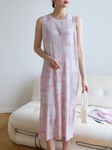 7729 [Can Match the Coat 2227] One Size (45-75kg) Summer Sanzhai Pleated Pastoral Fresh Style Printed Vest Dress