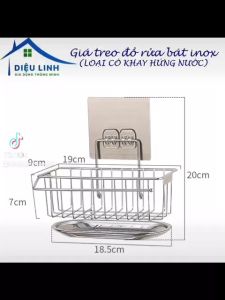 Kệ Inox Để Đồ Rửa Bát Dán Tường Kèm Khay Hứng Nước Móc Treo Khăn Đa Năng - Giá Để Đồ Rửa Bát Dieulinhshop