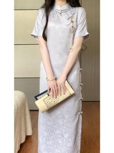 plus Size Womens Qipao Dress Full Open Front One-Piece Artistic Daily Wear Summer Long Skirt Korean Style A-Line Silhouette