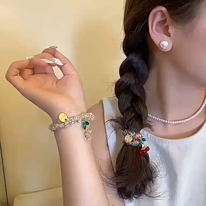 SHENHAO2🎀 ที่รัดผมคริสตัลพลอยเทียมเชอร์รี่หลากสียืดหยุ่นได้สำหรับเครื่องประดับผมผู้หญิงหญิงสาวยางรัดผมหวาน