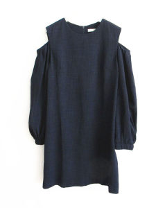 Pull Series Counter Genuine Goods Elegant Shoulder-Baring round Neck Slimming Spring & Fall Loose Long Sleeves Dress 82426031