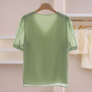 Simple Loose Ruffled V-neck Versatile Solid Color Blouse Summer