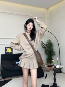 Early Autumn Loose Casual Long Sleeve Womens College Style Fashion Set High Waist Straight Cut Slimming Mini Skirt