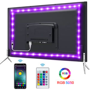 Dải Đèn LED RGB SMD 5050 5V USB Dẻo Tự Dính Dùng Cho TV Máy Tính Để Bàn - Điều Khiển Thiết Bị Thông Minh Bằng Bluetooth