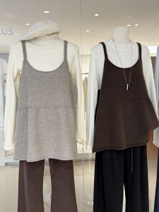 Autumn Winter Knitted Sweater Vest Loose Fit Casual Style Pure Color Warmth Laid-back Knitwear Top for Women round Neck