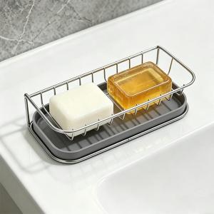 【S】Bathroom Countertop Soap Holder Soap Storage Draining Rack & Kitchen Sponge Storage Rack Durable Easy To Clean Organizer