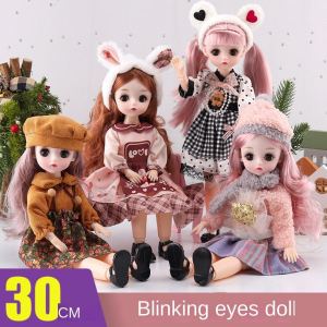 （Super Fan) New 30cm Can Blink BJD Doll 4D Blink 1/6 23 Movable Joint Princess Dress Fashion Dress Accessories Girl Toy Doll Gift