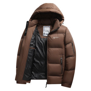 Romon Mens Short down Jacket 200g Thickened Warm Winter Coat Hat Included Super Thick Bread Style Outerwear Fashion Urban Style
