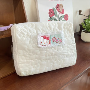 Sanrio | Cute KT cat storage bag for female students portable large-capacity all-cotton handbag toiletry bag quilted floral makeup bag