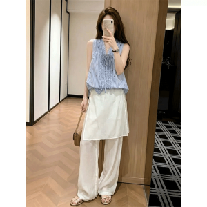 Shalldoer | Korean Style Stripe Slimming Vest and Wide Leg Trousers Set