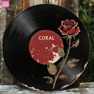 Vintage Black Floral Vinyl Record Wall Art 2D Flat Aluminum Panel Red Roses Green Leaves Home Bar Café Decor 19
