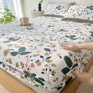 บริสุทธิ์ ผ้าฝ้าย ผ้านวมคลุมแพ็คเกจเต็มตัวป้องกันเครื่องนอน กันลื่น ฝาครอบที่นอนคงที่ นุ่ม อุปกรณ์เครื่องนอนลายดอกไม้แบบสัมผัสพืช