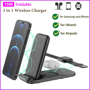 Foldable Wireless Charger 3 In 1 Travel Charger Pad Stand Suitable for IPhone 15 iPhone 15 Pro iPhone 15 Max iPhone 14 Serices iPhone 13 and Samsung Phone Airpods iWatch