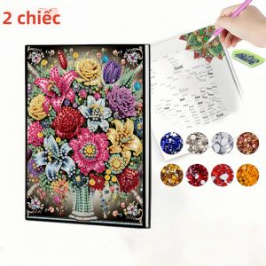 Sổ Tay Vẽ Tranh Kim Cương 2PC Với Họa Tiết Bó Hoa Bìa Da PU Sổ Nhật Ký Sổ Ghi Chép Kèm Miếng Bảo Vệ Góc Sổ Và Đánh Dấu Trang