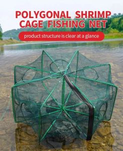 🔝 Original 【24 hours delivery】6/8Holes Folded Portable Hexagon Fishing Net Crayfish Fish Automatic Trap Shrimp Carp Catcher Cages Mesh Nets CrabTrap