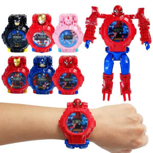 Marvel Avengers Children Deformation Watches 3D Projection Spider Man Captain America Model Electronic Watch Toys Gift